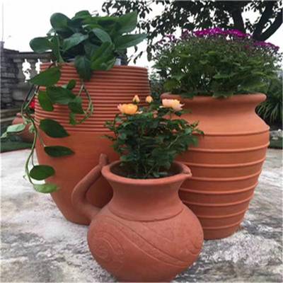 重庆大型陶罐景观园林 素烧红泥陶土盆的室外艺术与实用结合